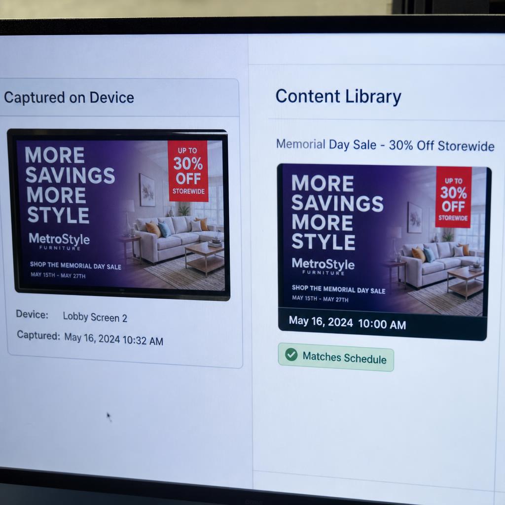 Supporting display view for what is proof of play in digital signage?