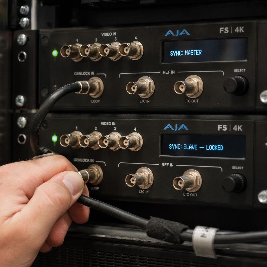 Sync reference cabling on video processing hardware
