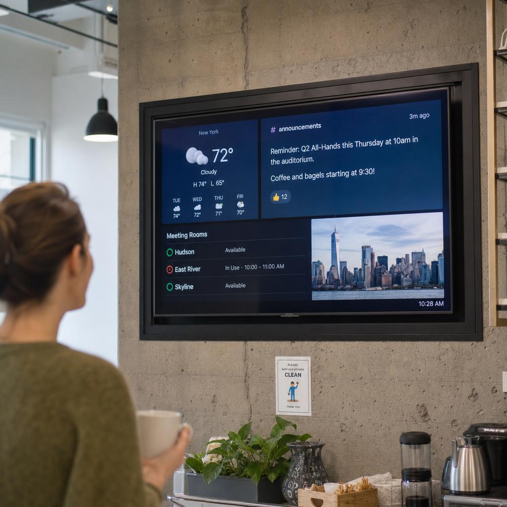 Business applications and live data feeds powering a digital signage display