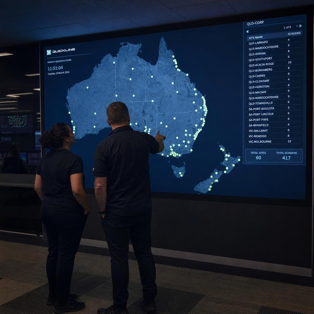 Enterprise operations workspace supporting governed digital signage at scale