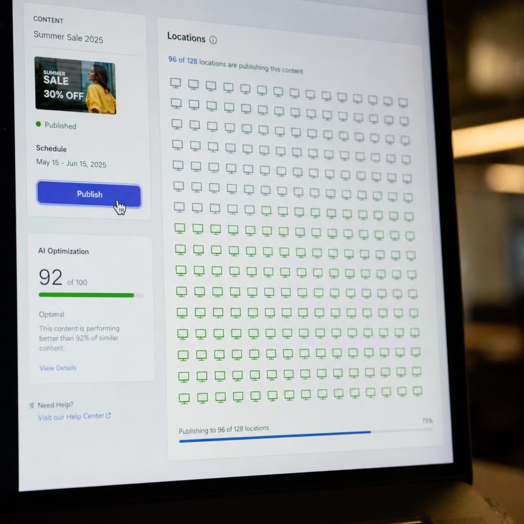 Digital signage content campaign being organized and deployed from one workspace