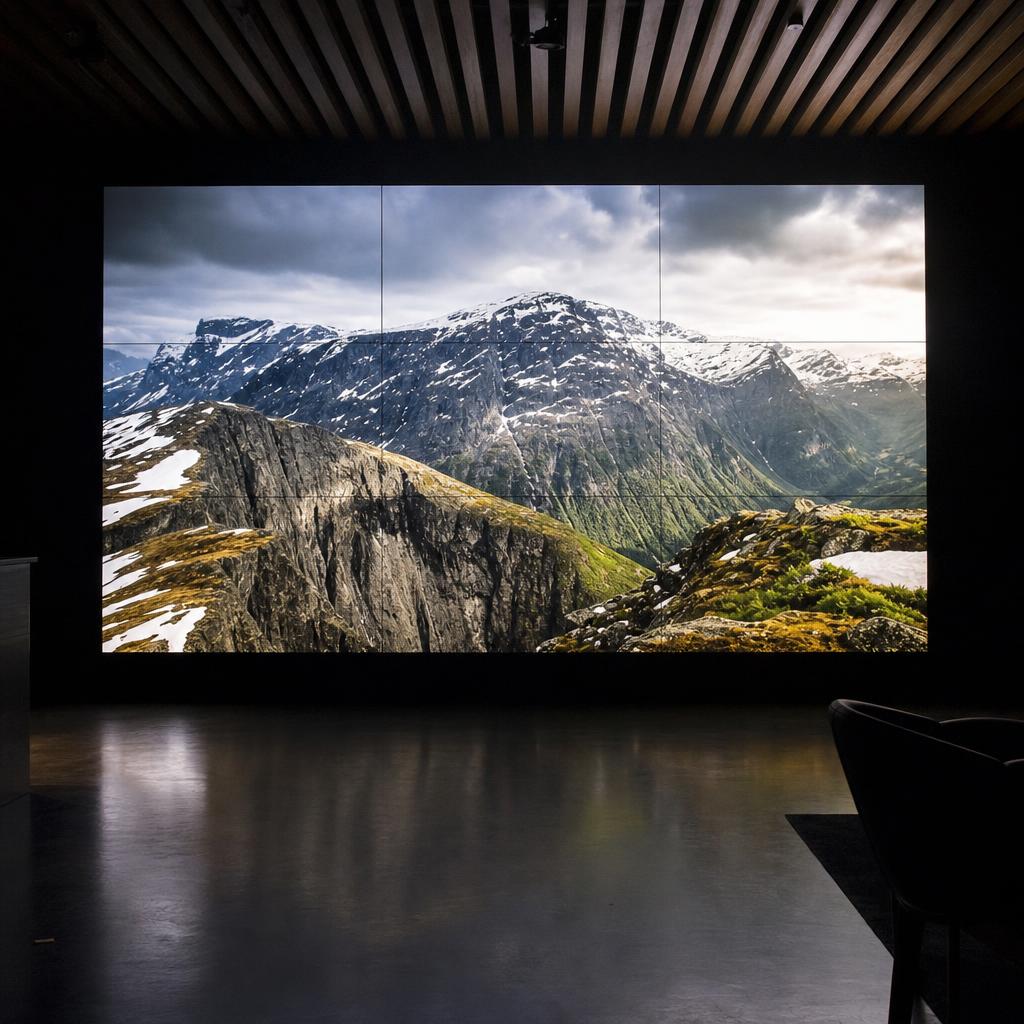 Synchronized digital displays playing a single seamless visual experience