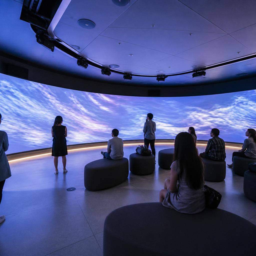 Immersive experience room with coordinated video wall, lighting, audio, and audience sensing