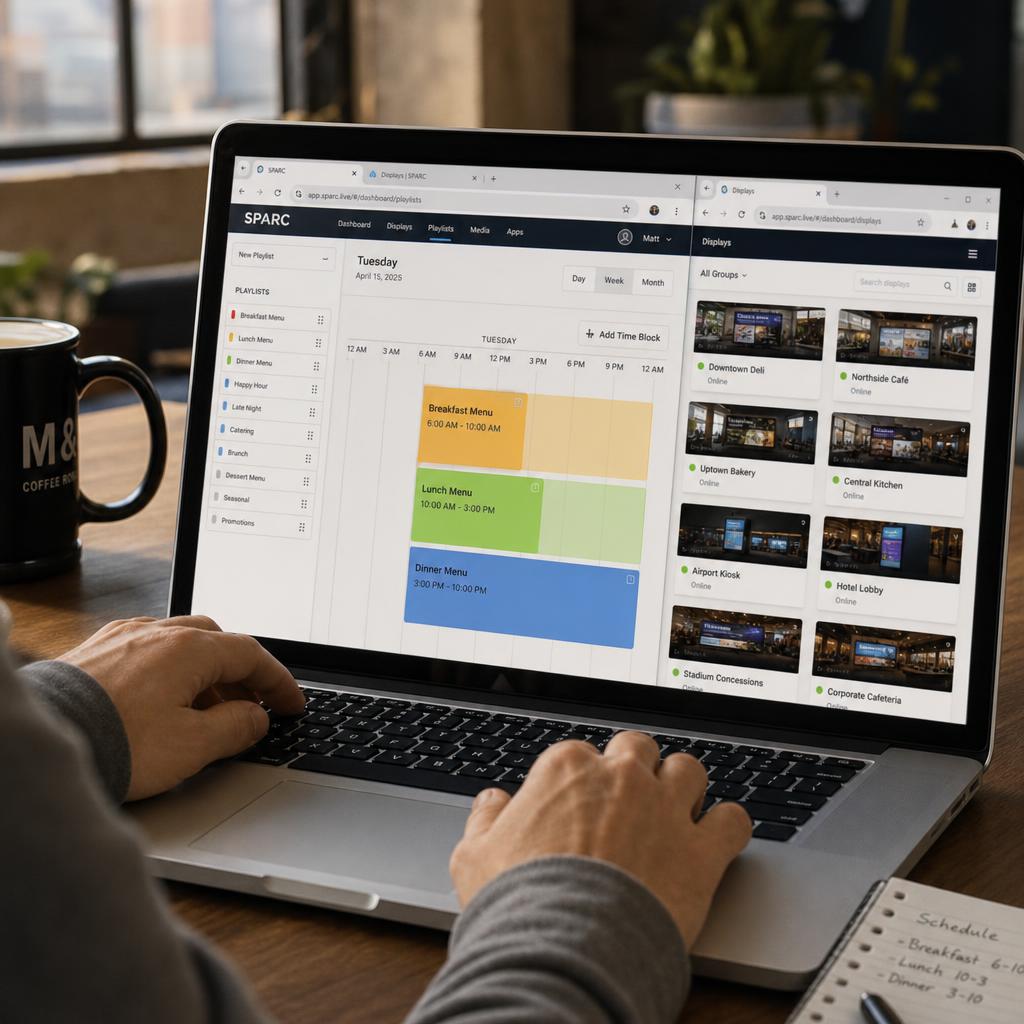 Scheduling digital signage content on a weekly calendar