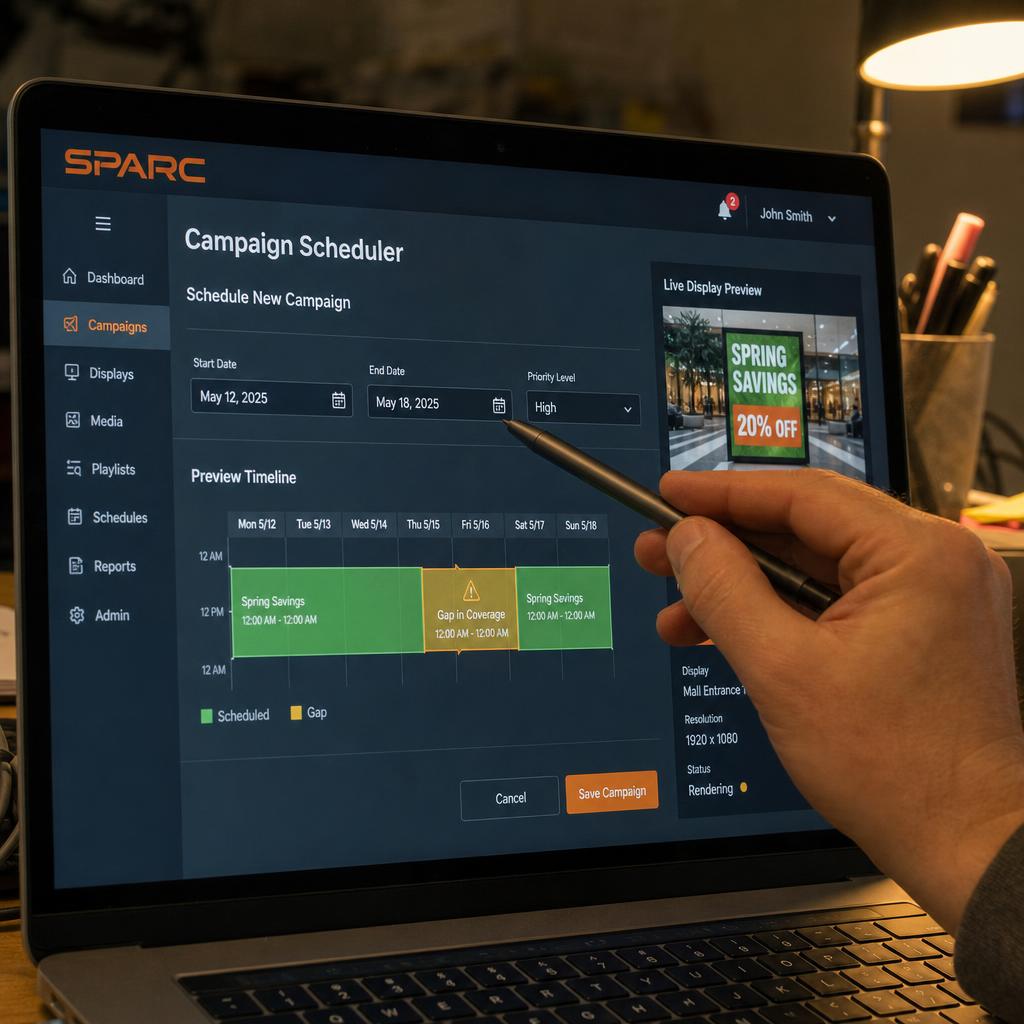 Reference display for how to schedule content for digital signage