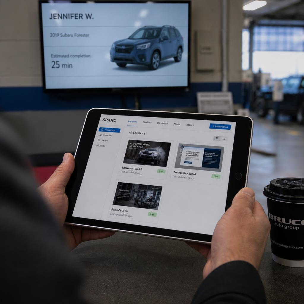 Digital displays guiding customers through an automotive showroom
