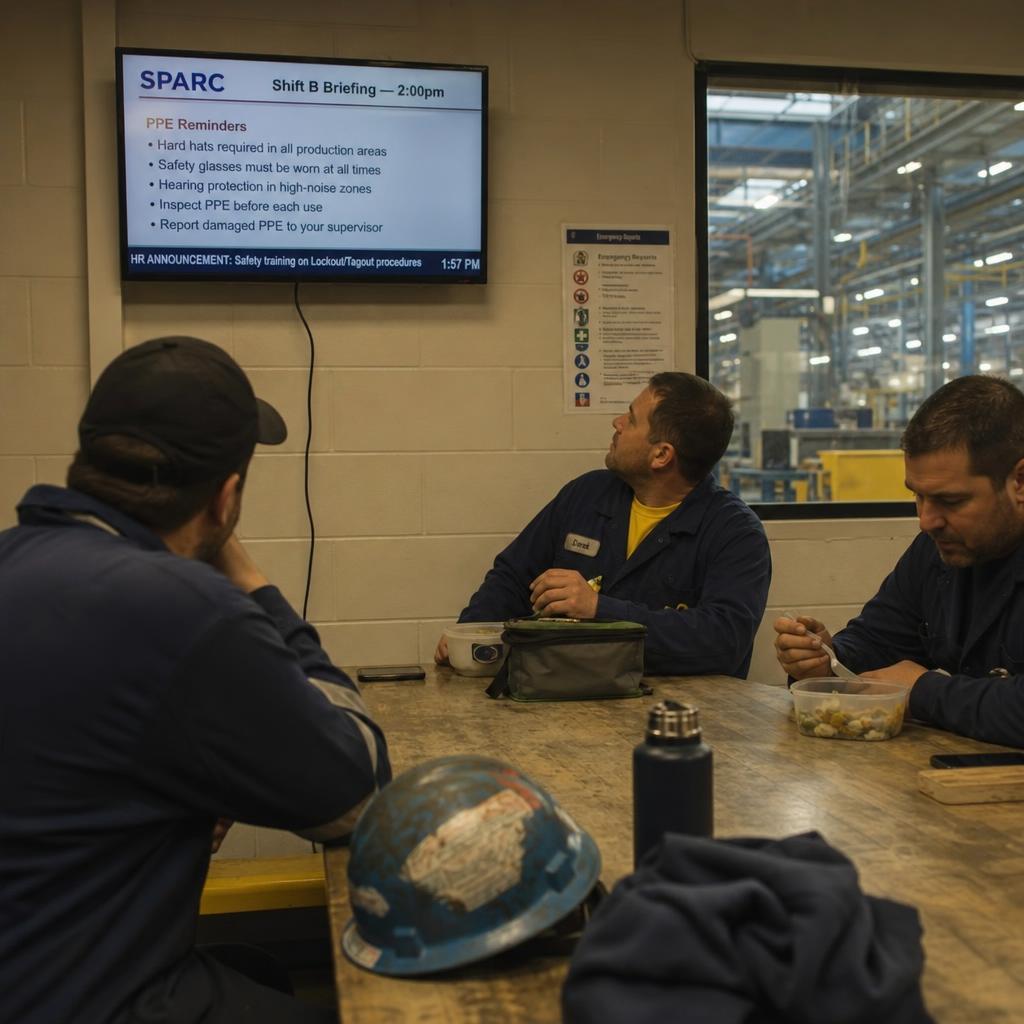 Manufacturing floor display communicating operational updates