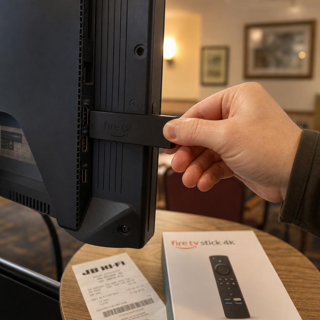 Amazon Fire TV device powering a digital signage display